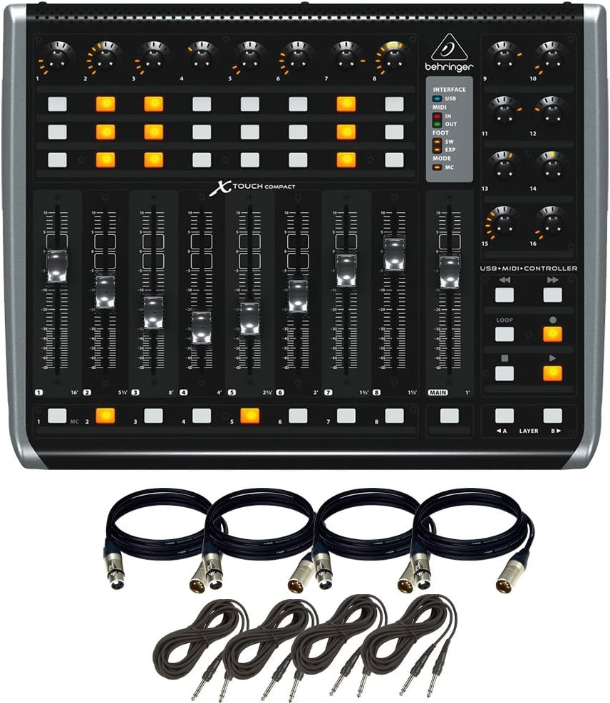Behringer X-TOUCH COMPACT Universal Remote Control for DAWs. W/ (4) XLR + (4) TRS Cables.
