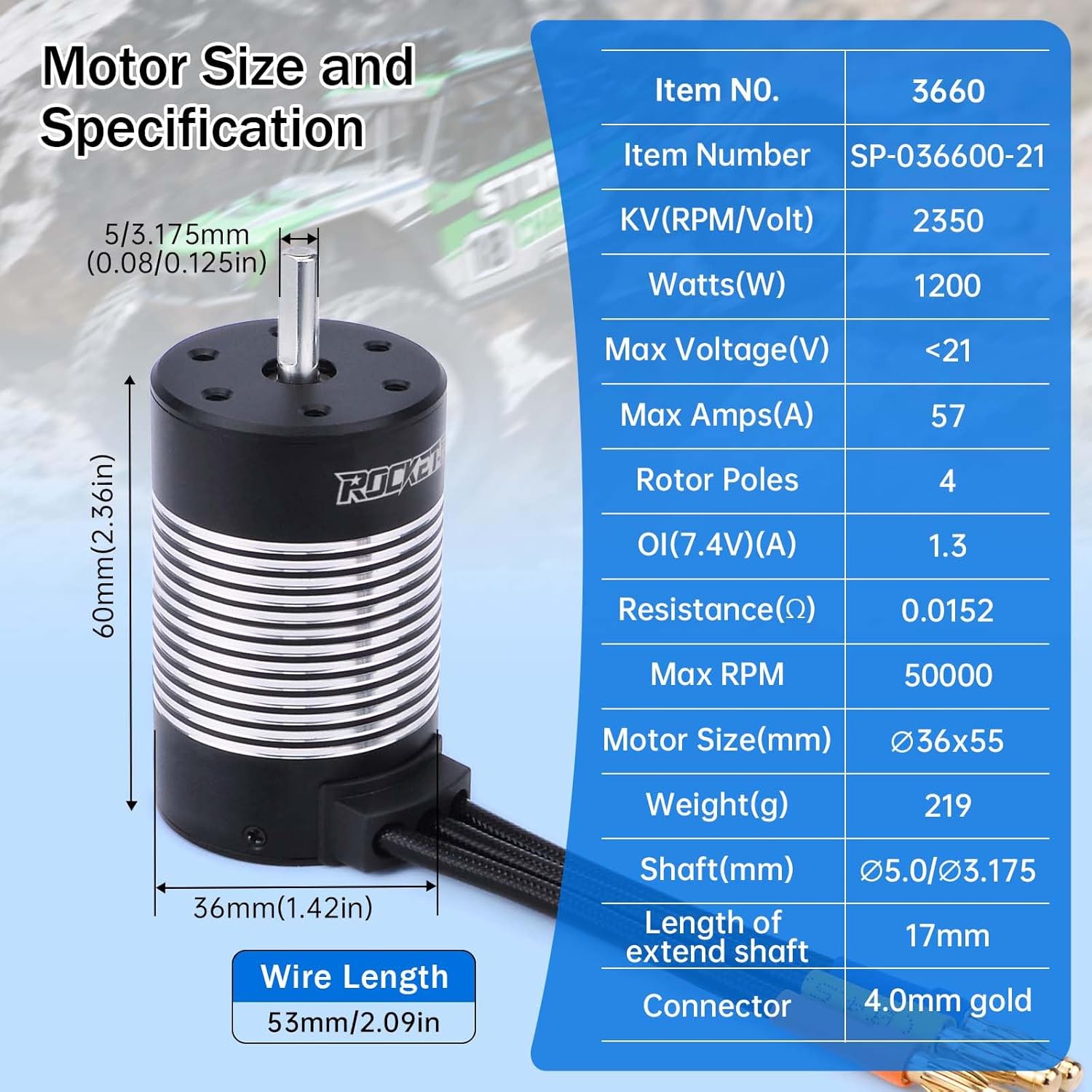 Surpass Hobby 60A Brushless ESC 3660 2350Kv Sensorless Brushless Motor Combo for 1/10 Remote Control Car Truck Black