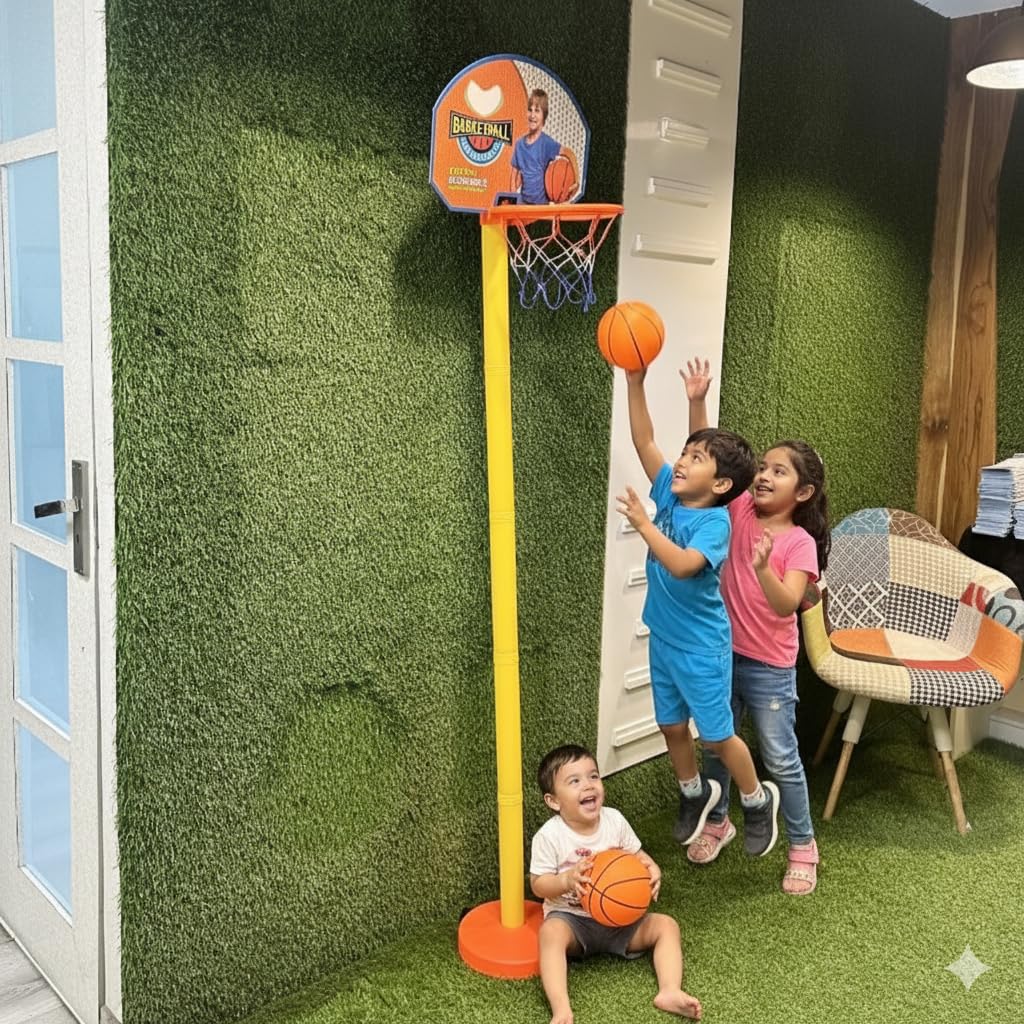 Kids Basketball Hoop Set with Stand, Adjustable Height, Indoor Outdoor Play, Includes 2 Balls, Orange and Blue Net, Sports Activity Toy for Children Pack of 1