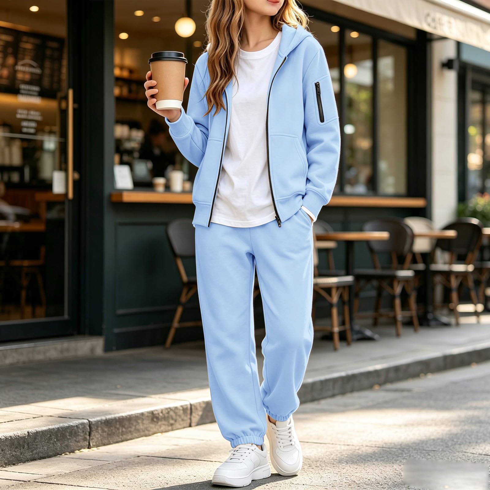 Tuta da ginnastica per bambini con zip e cappuccio, set da 2 pezzi