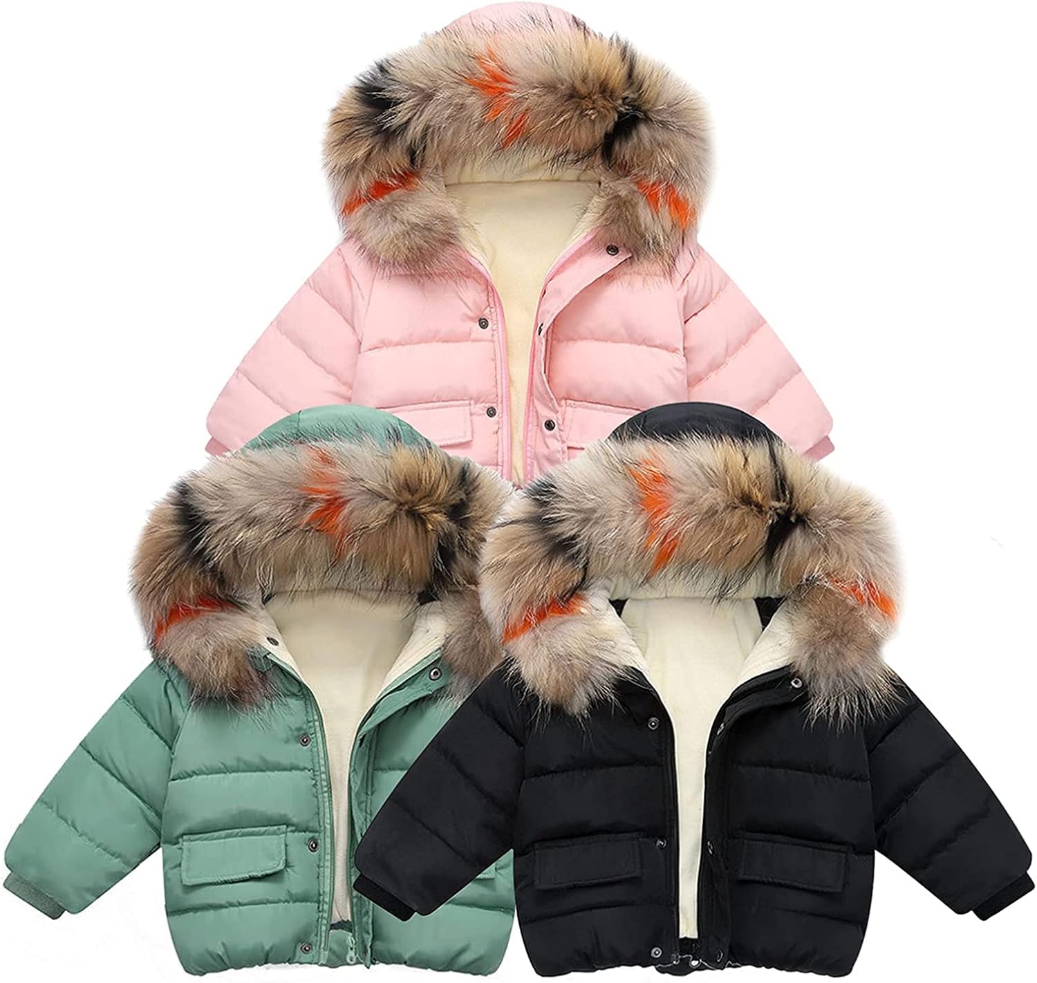 Baby Boys Girls Down Jacket Toddler Winter Autumn Warm Puffer Down Coat Cotton Hooded Fur Snowsuit: Clothing, Shoes & Jewelry