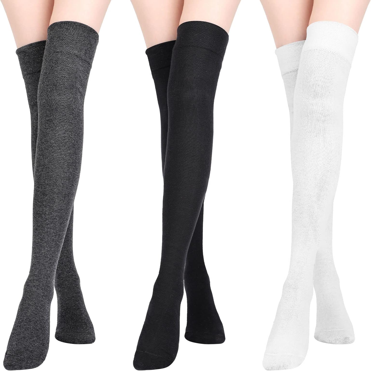 SATINIOR 3 Pairs Extra Long Socks Thigh High Cotton Socks Extra Long Boot Stockings for Women