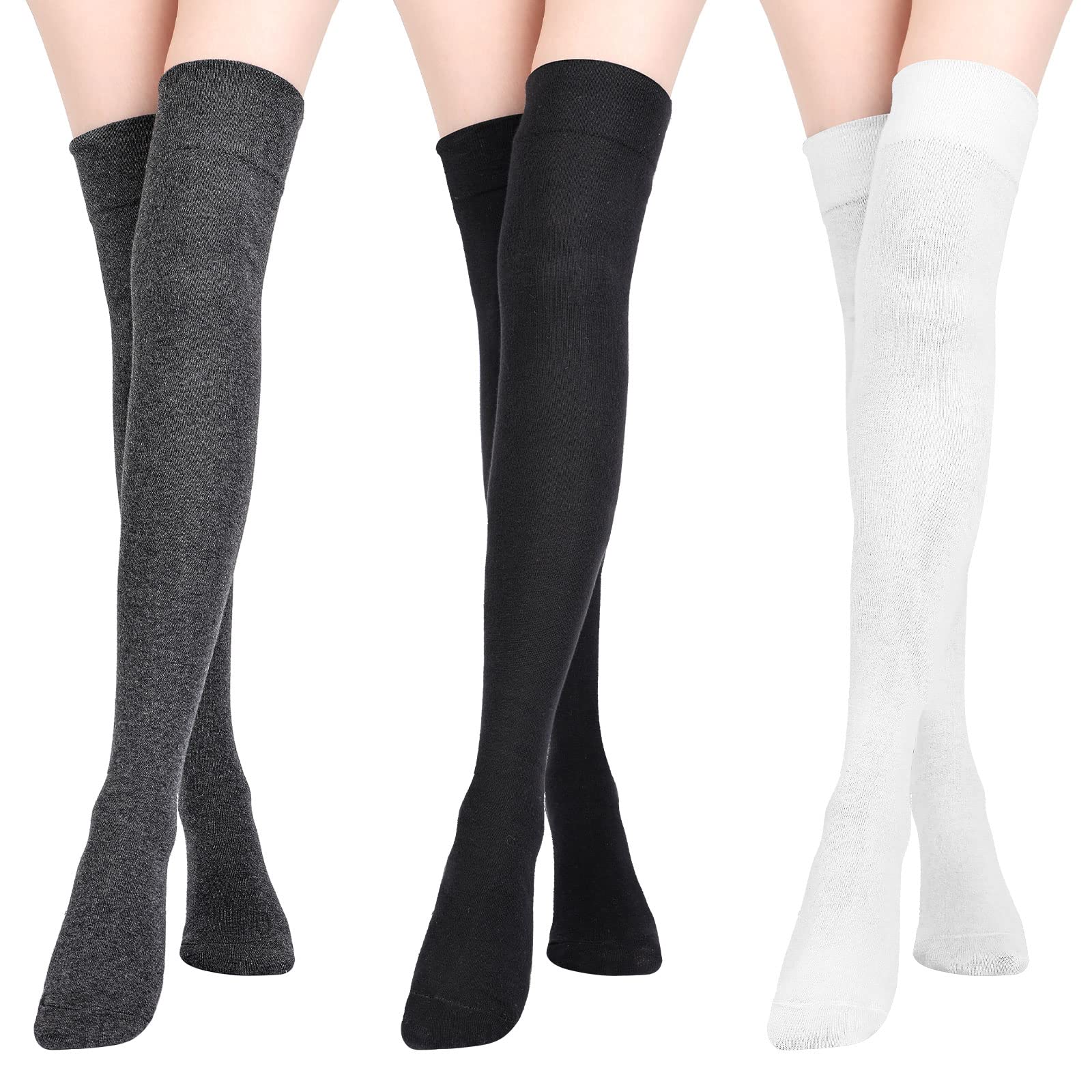 SATINIOR3 Pairs Extra Long Socks Thigh High Cotton Socks Extra Long Boot Stockings for Women