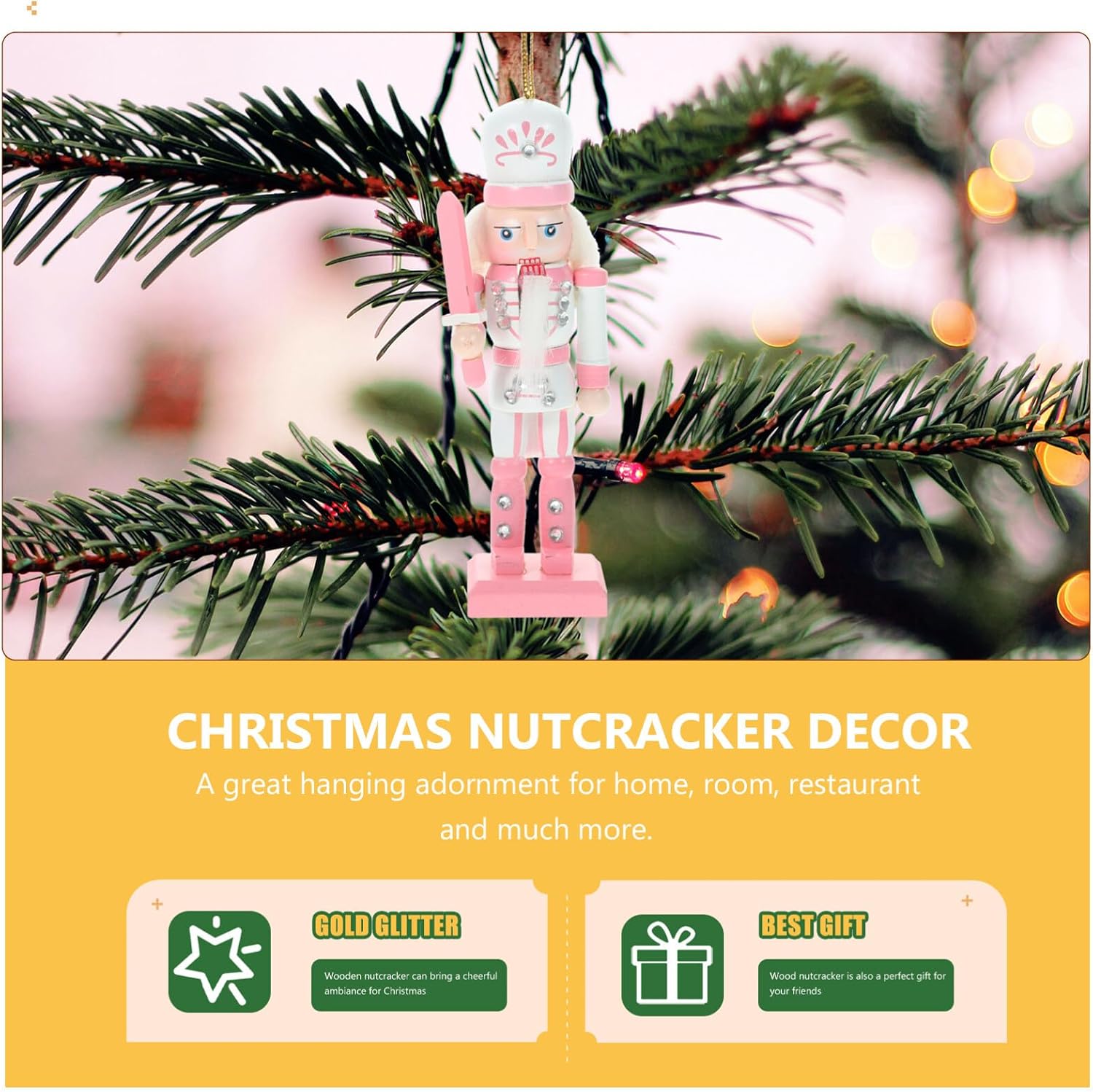 4pcs Christmas Nutcracker Ornaments Xmas Wood Hanging Miniature Nutcracker Figures Mini Pink Nutcracker Soldier Xmas Tree Ornament Holiday Supplies Christmas Decor