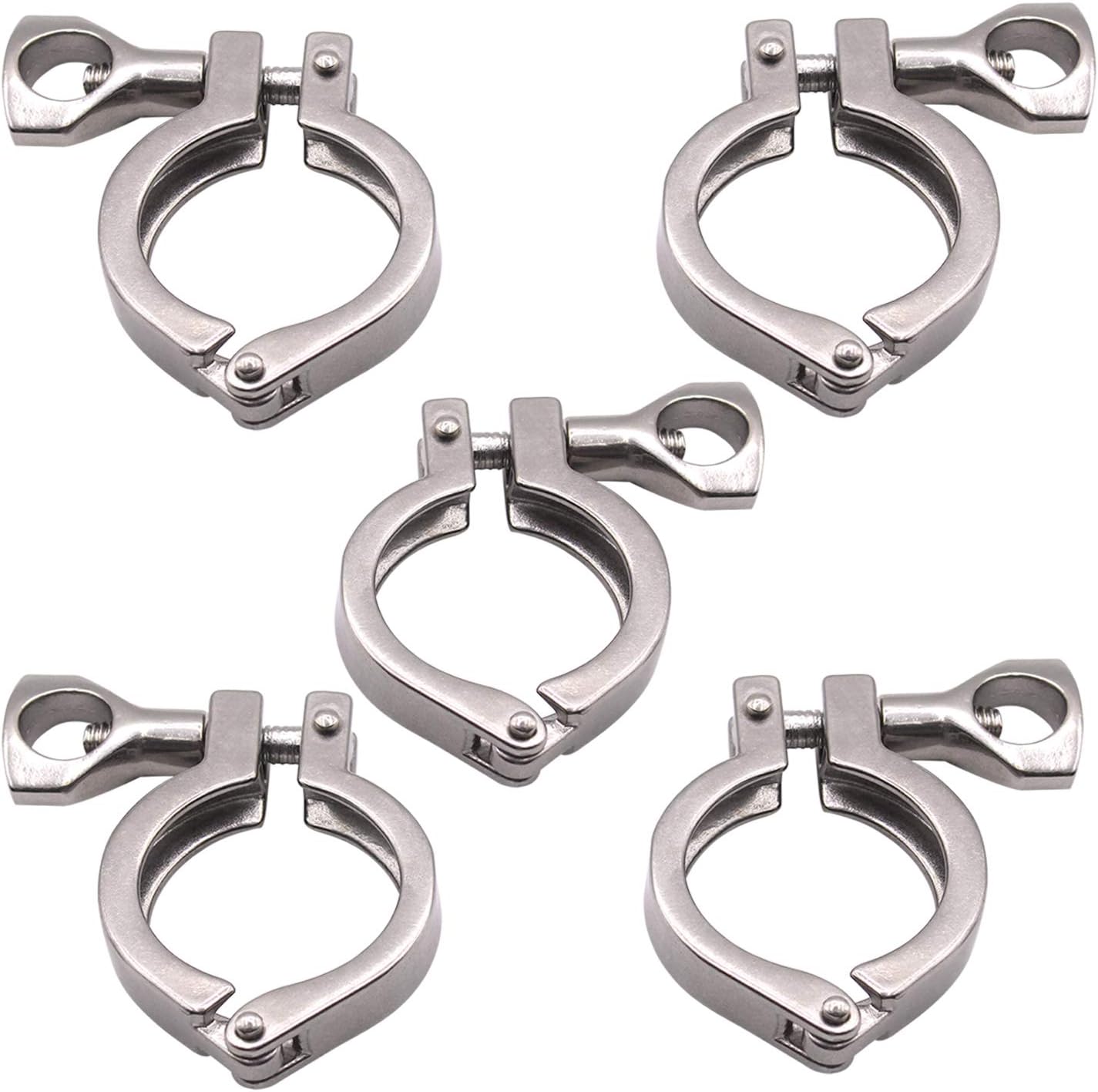 DERNORD Stainless Steel 304 Single Pin Heavy Duty Tri Clamp with Wing Nut for Ferrule TC 2&amp;#39;&amp;#39; Pack of 5
