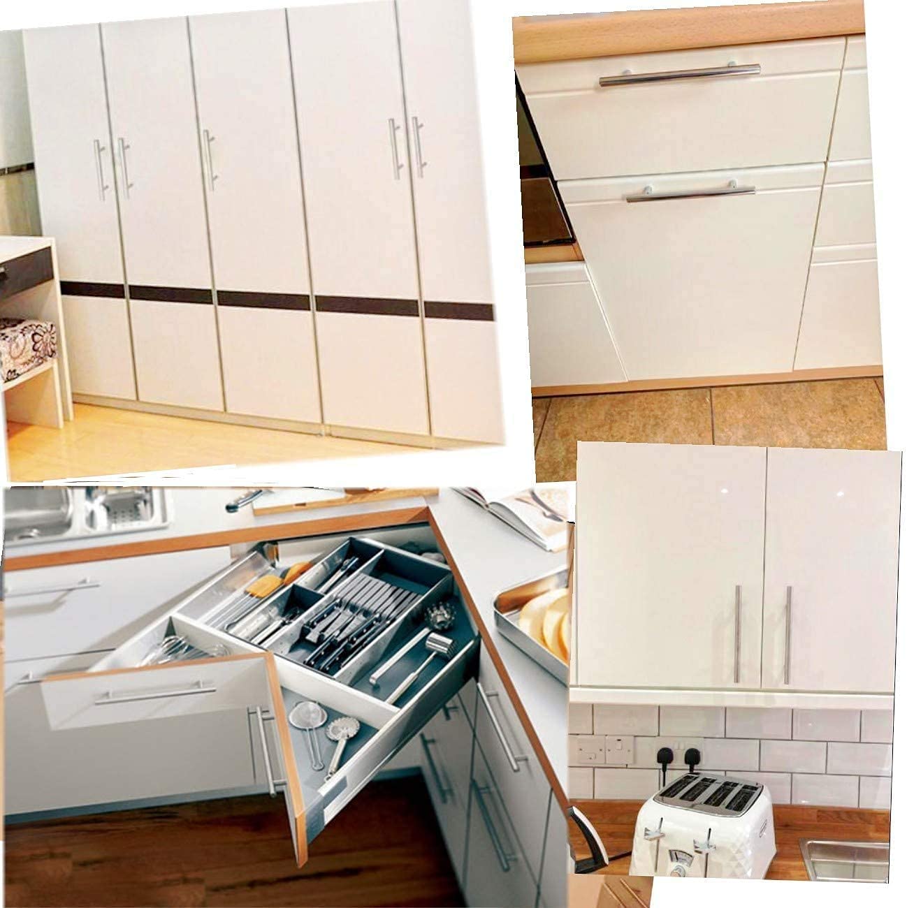 10 maniglie per mobili in argento, maniglie per mobili in acciaio inox, per mobili da cucina, 96 mm, distanza tra i fori, lunghezza totale 150 mm, acciaio inox spazzolato, colore
