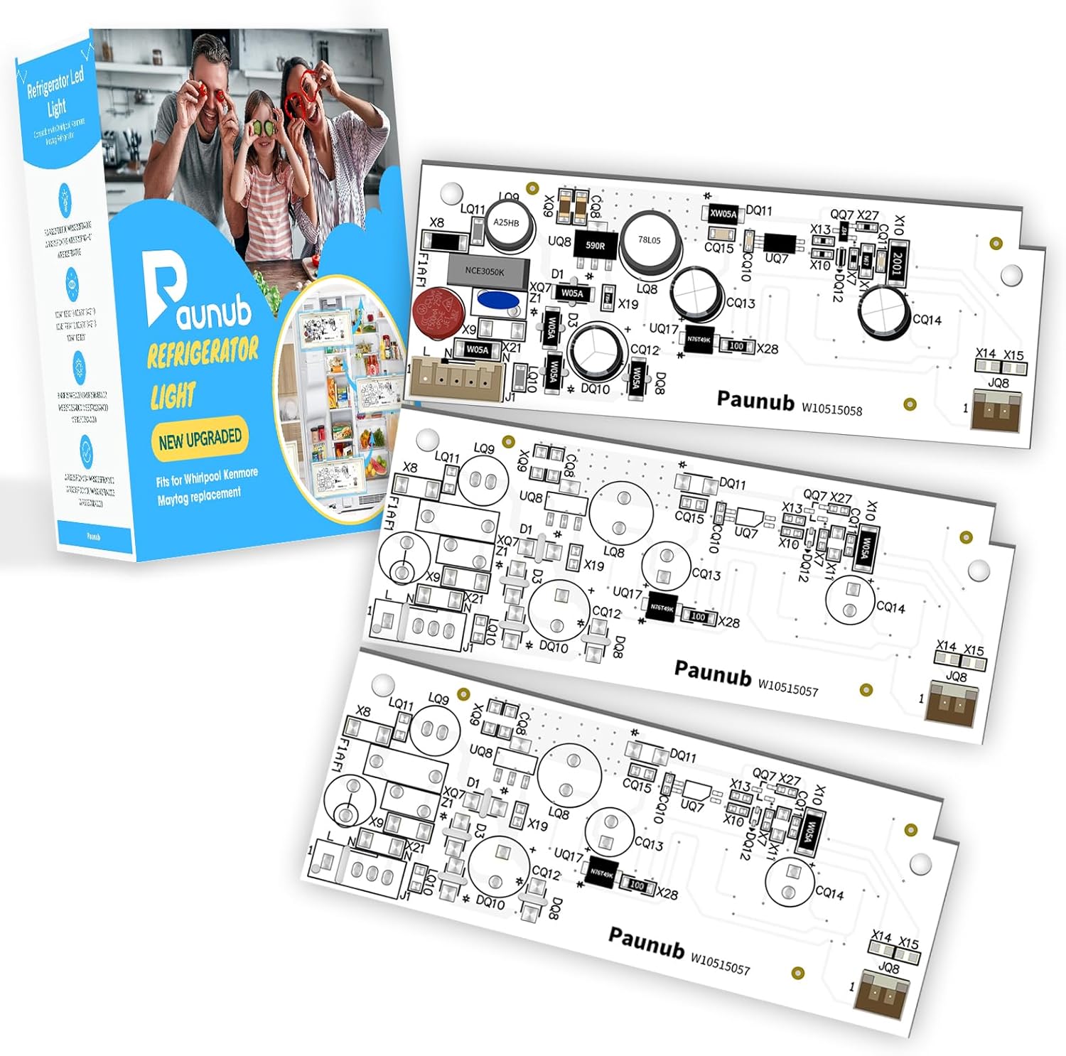 Upgraded W10515058 W10515057 Refrigerator Light Replacement Led Compatible with Whirlpool Kenmore Maytag, WPW10515058, W10522611, W10465957, AP6022534, PS11755867, 3021142 3PCS IN One