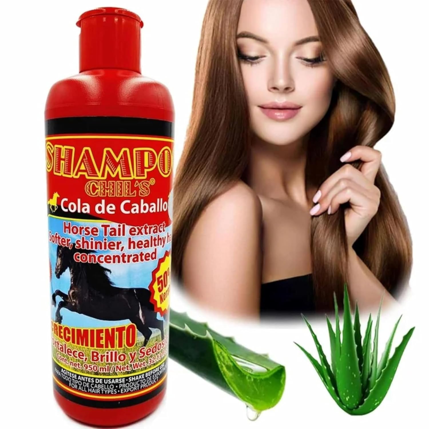 Cola de Caballo Shampoo for Hair Growth CHILE’S 32.2 fl oz (950 ml) – Horse Tail Extract with Keratin, Strengthening & Shine Formula para Crecimiento, Cabello Más Fuerte y Sedoso