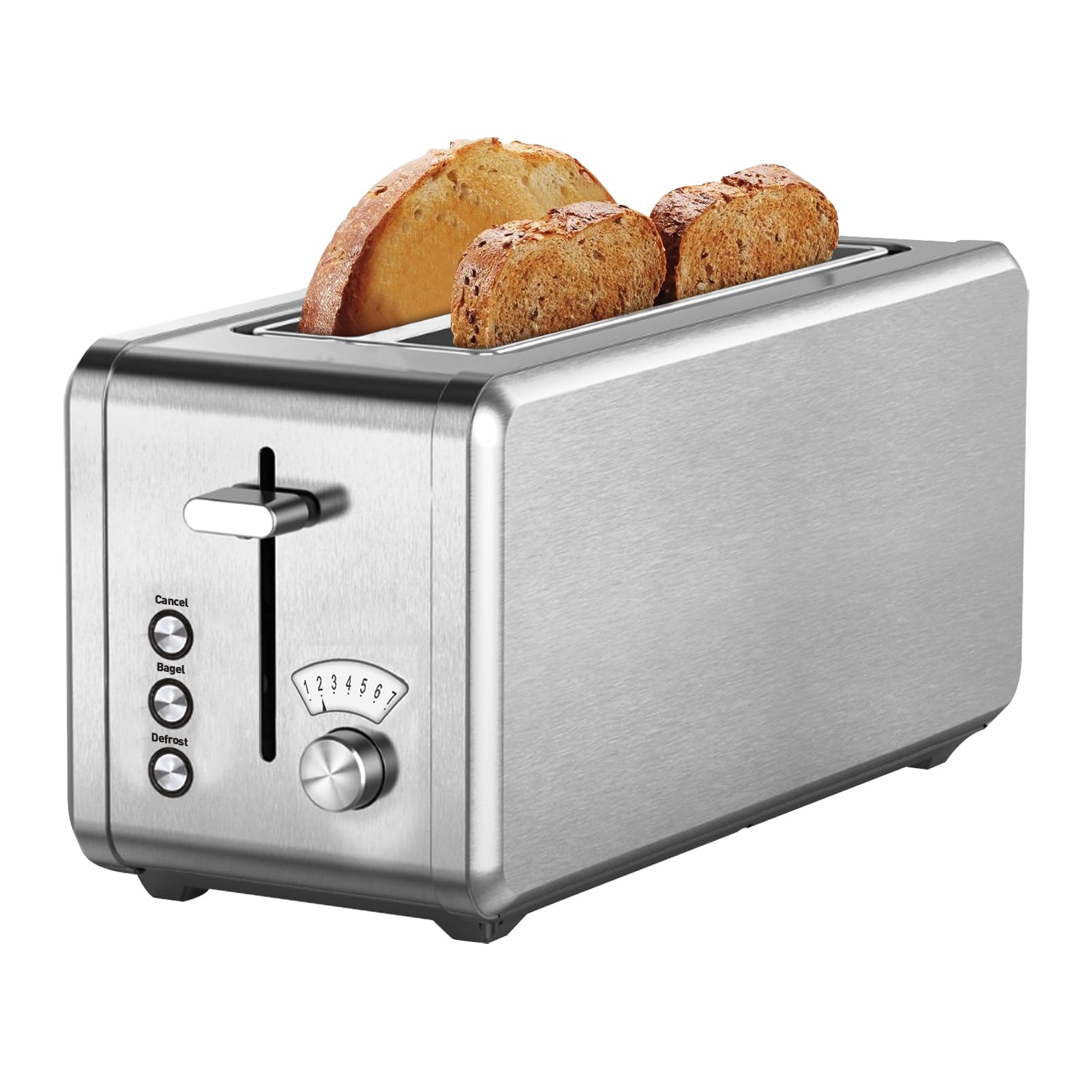 4-Slice Toaster With 1.5" Extra Wide Slots - Stainless Steel, 6 Browning Settings, Bagel/Defrost/Cancel, High Lift Lever, Removable Crumb Tray, Cord Storage, Blue