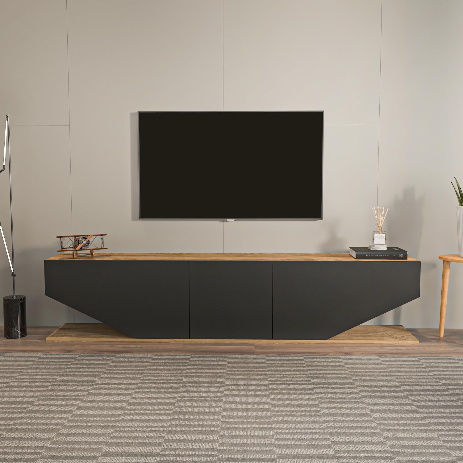 DECOROTIKA Meuble TV 180 cm Moderne avec Rangement et Portes – Noir et Chêne