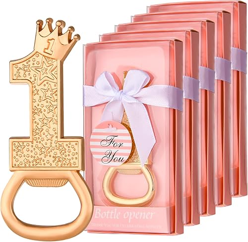 wxfdac 24 boxes of 1-year-old birthday party favors, guest gifts 1 Bottle opener, 1-year anniversary decorations, souvenirs, girls' gifts (pink)