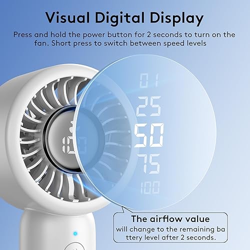 Miniatura 4 de Mini ventilador de mano portátil, 5 velocidades, recargable por USB-C, flujo de aire de pétalos 3D patentado, bajo ruido, tiempo de funcionamiento
