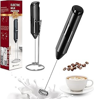 YSSOA Electric Milk Frother Handheld with Stainless Steel Stand Battery Operated Whisk Drink Mixer for Coffee, Latte, Matcha, Hot Chocolate, Mini Hand Blender