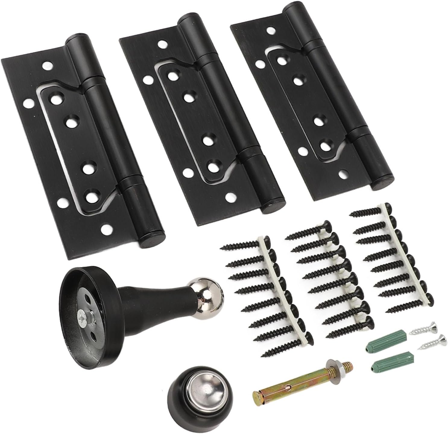 5 Inch Door Hinge Kit with Magnetic Door Stop Metal Quiet Strong Load Bearing Door Hinge for Bedroom (Black)
