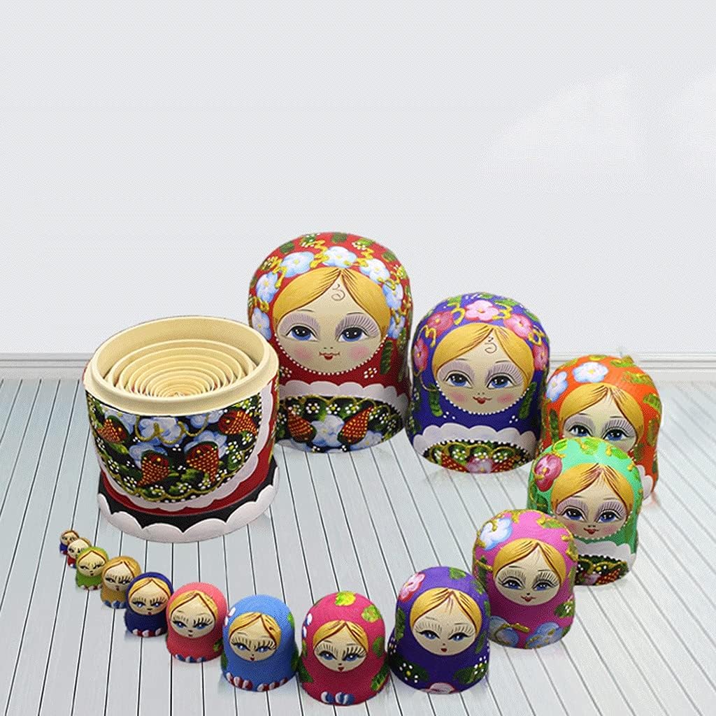 15-Piece Russian Nesting Dollsdoll Souvenir Cute Matryoshka Painting Craft Nesting Doll Hand-Painted Pattern Creative Gift (Color : A)