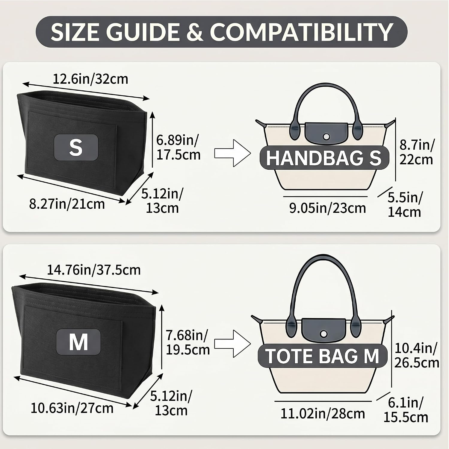 Bag Organiser Is Suitable for Longchamp le pliag-The Tote Bag Organiser Is Also for le pliag Organiser Insert. (White 1PC,L)