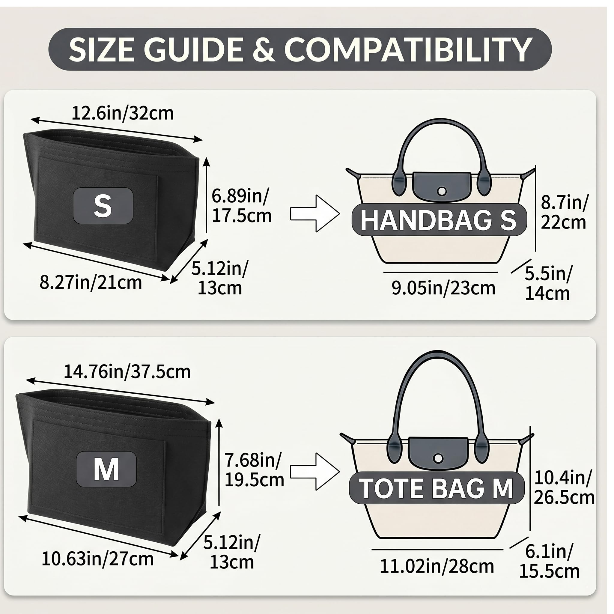 Generic Organizer do torby jest odpowiedni dla Longchamp Le Pliage bag organizer. Dostępne są różne rozmiary (czarny, L) (Akcesorium zewnętrzne)