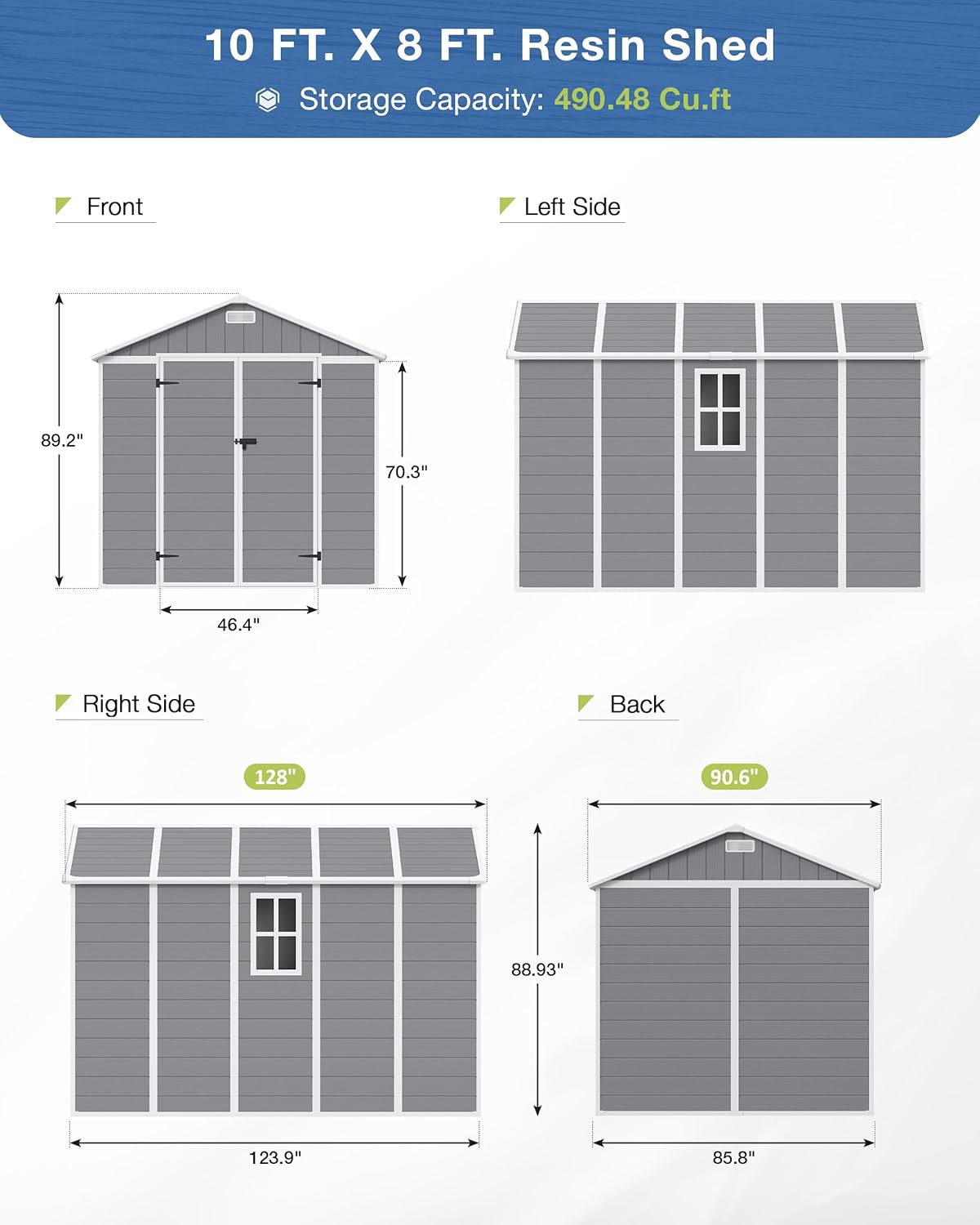 Amopatio 8x10 FT Storage Shed, Resin Outdoor Shed with Floor Included, Plastic Sheds Outdoor Storage for Bike, Garden Tools, Sheds & Outdoor Storage with Lockable Door, Window & Vents, Grey & White