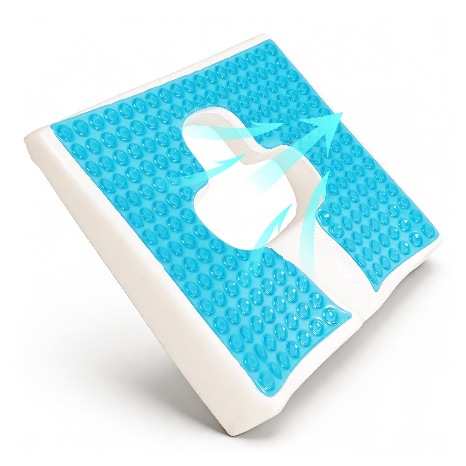 Cojín antiescaras que respira libremente, material de fibra en forma de T, apertura triangular, diseño de pendiente triangular, almohadilla antiescaras