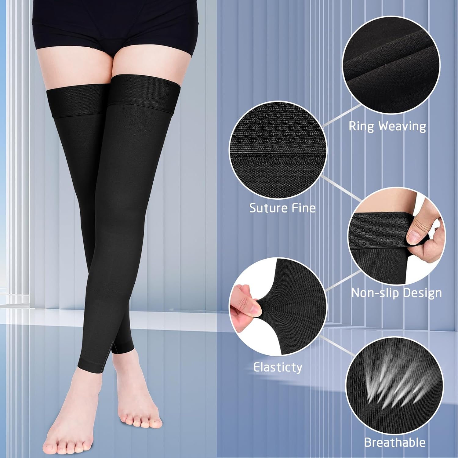 Compression Stockings for Women & Men, 15-20 mmHg Thigh High Compression socks, Medical Graduated Compression Support for Edema, Varicose Veins, Swelling Small Footless/Black image 6 of 6 B0DPZPYH3T