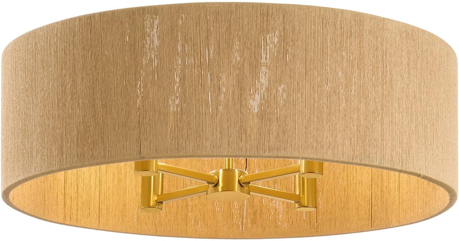 Savoy House 6-9312-4-322 Maynard Organic Transitional Natural Rope Drum Flush Mount, 4-Light 240 Total Watts, 9" H x 22" W, Warm Brass