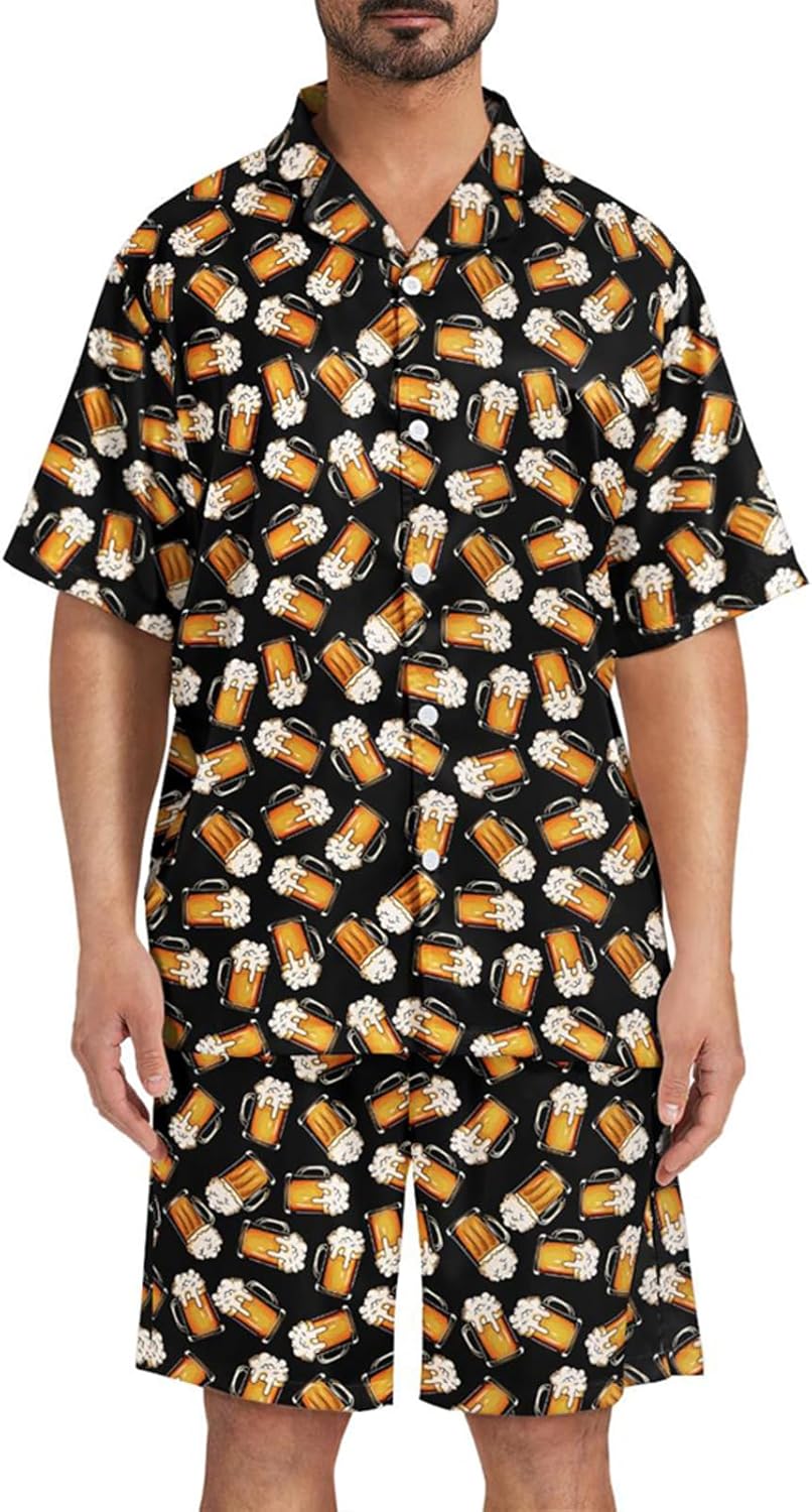 Mens Pajama Set Short Sleeve Sleepwear Button Down Summer Loungewear Lightweight Soft Comfy