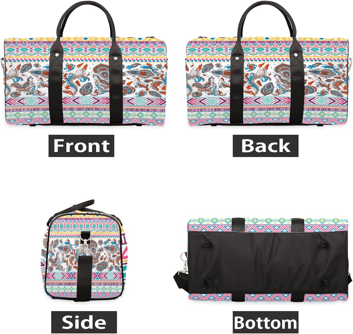 Colorful Rhombus Triangle Pattern Travel Duffel Bag for Women Men Large Capacity Overnight Weekender Bags for Lightweight Waterproof Sport Gym Bag for Workout Yoga Swim