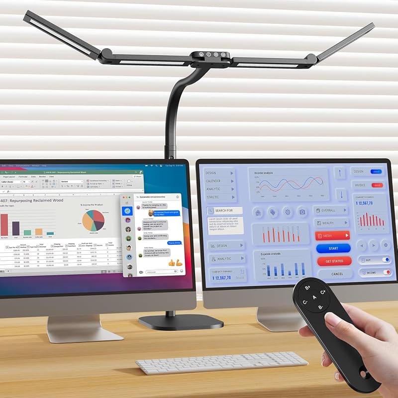 Lámpara de escritorio con cuello de ganso con diseño de 4 barras de luz con base, luz de escritorio alta LED brillante de 24 W para oficina en el hogar, luz de mesa de lectura para el cuidado de los ojos para trabajo de escritorio, dibujo, lectura