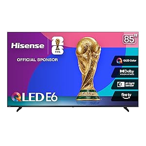 Hisense 85" E6 Cinema Series QLED 4K UHD Smart Fire TV (85E6QF, 2025 Model) - QLED, AI Light Sensor, Dolby Vision Atmos, Voice Remote with Alexa, Motion Rate 120, HDR 10+ Adaptive, Game Mode Plus
