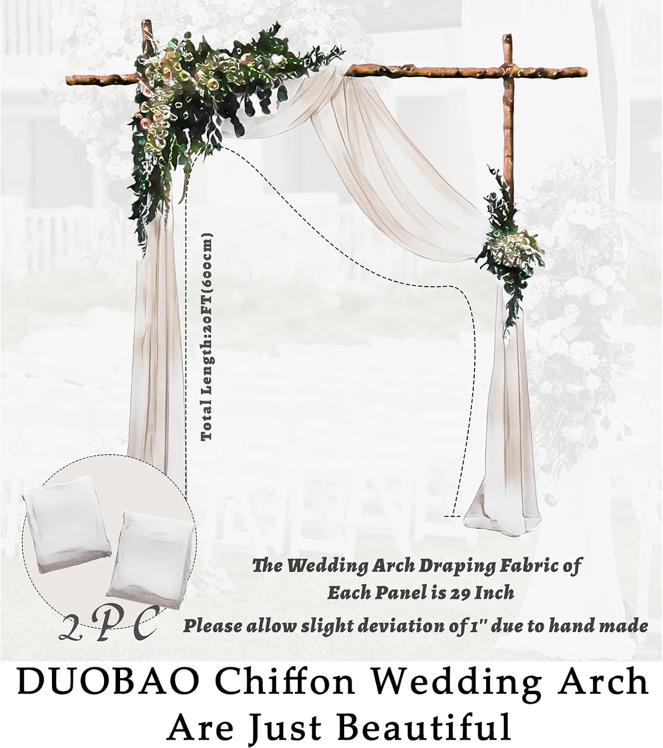 DUOBAO 2 Panels Yellow Chiffon Wedding Arch Drapes 20ft Voile Chiffon Wedding Banquet Draping Fabric Sheer Chiffon Drapes Wedding Ceremony Reception Swag Decorations (W 29" x L 20ft, Yellow)