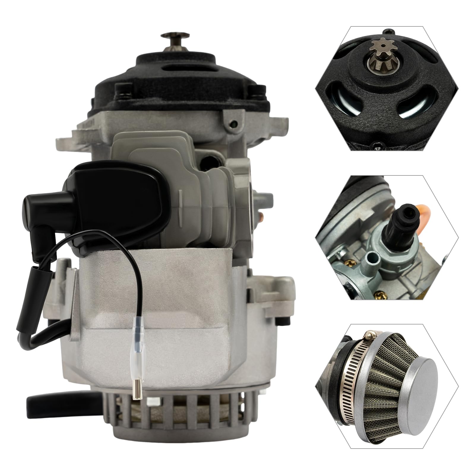 Motore a benzina da 49 cc, 2 hub, mini motore, pullstart tascabile, per motociclette a due tempi, ideale per attività all'aperto e viaggi sportivi