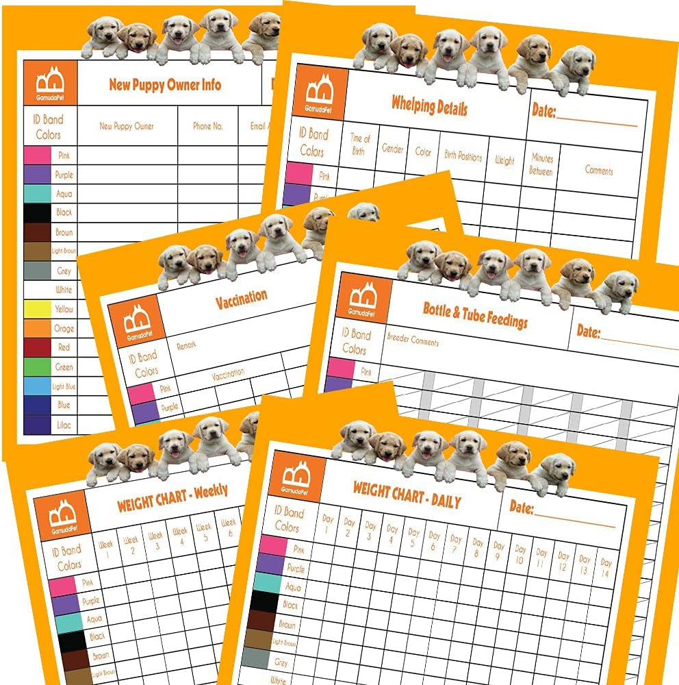 GAMUDA 15 Newborn Puppy Collars – 6 Record Keeping Charts – Super Soft Nylon Whelping Puppy Collars - Adjustable Litter Collars for Pups – Assorted Colors & Identification Collars : Pet Supplies