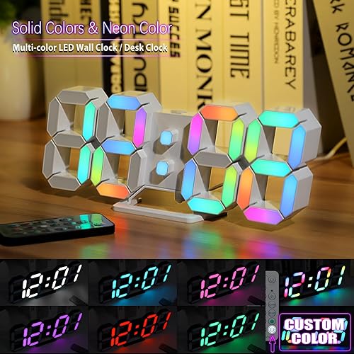 Miniatura 10 de KOSUMOSU Reloj de pared LED de 15 pulgadas dinámico de neón para decoración de sala de estar, sala de juegos, reloj de escritorio con números