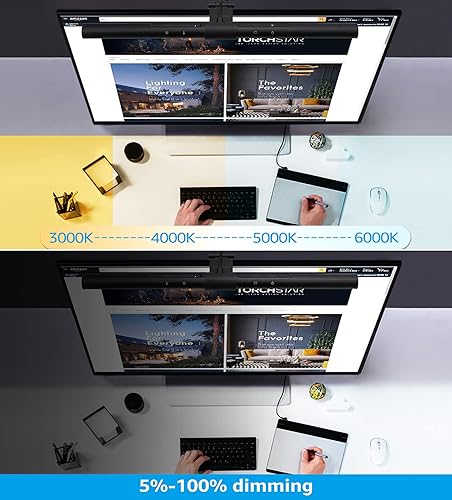 Miniatura 2 de TORCHSTAR Lámpara LED para monitor de computadora, atenuación automática, CRI 97 con ajuste de cuidado de los ojos, barra de luz LED de lectura