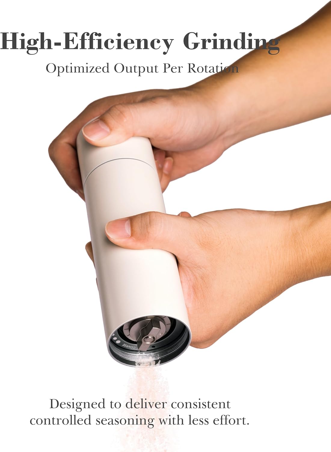 Manual Salt Grinder Refillable for Dry Salt – Salt and Pepper Grinder with Titanium Alloy Core, Internal Adjustment salt mill, 60+ Precision Settings(Ivory)