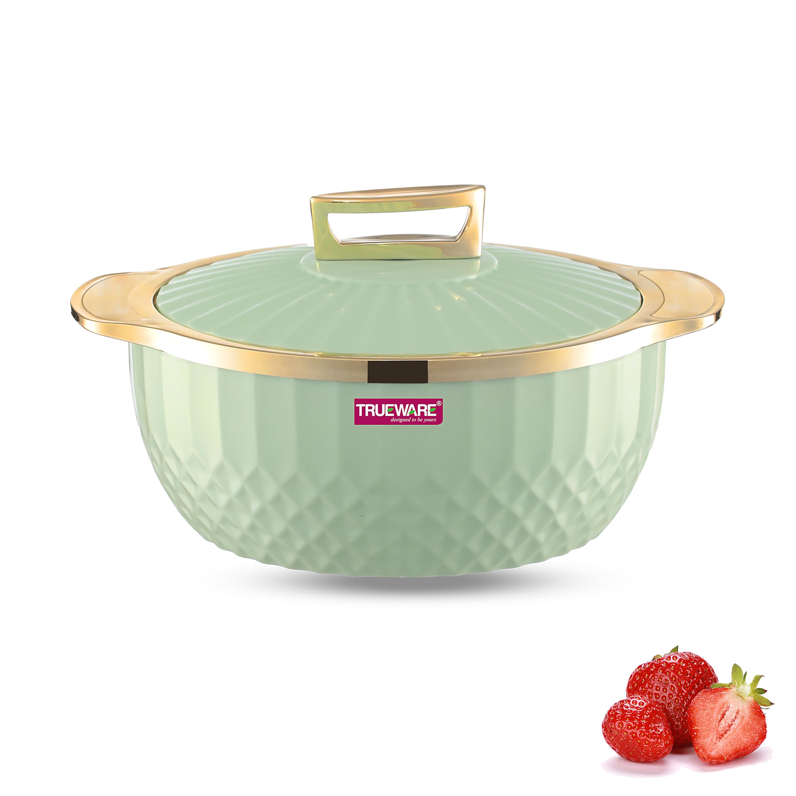 Trueware Krystal Casserole Inner Steel Casserole, 1000 ml, Green | PU Insulated | BPA Free | Odour Proof | Food Grade | Easy to Carry Ideal for Chapatti | Roti | Curd Maker Thermoware | Hot Pot
