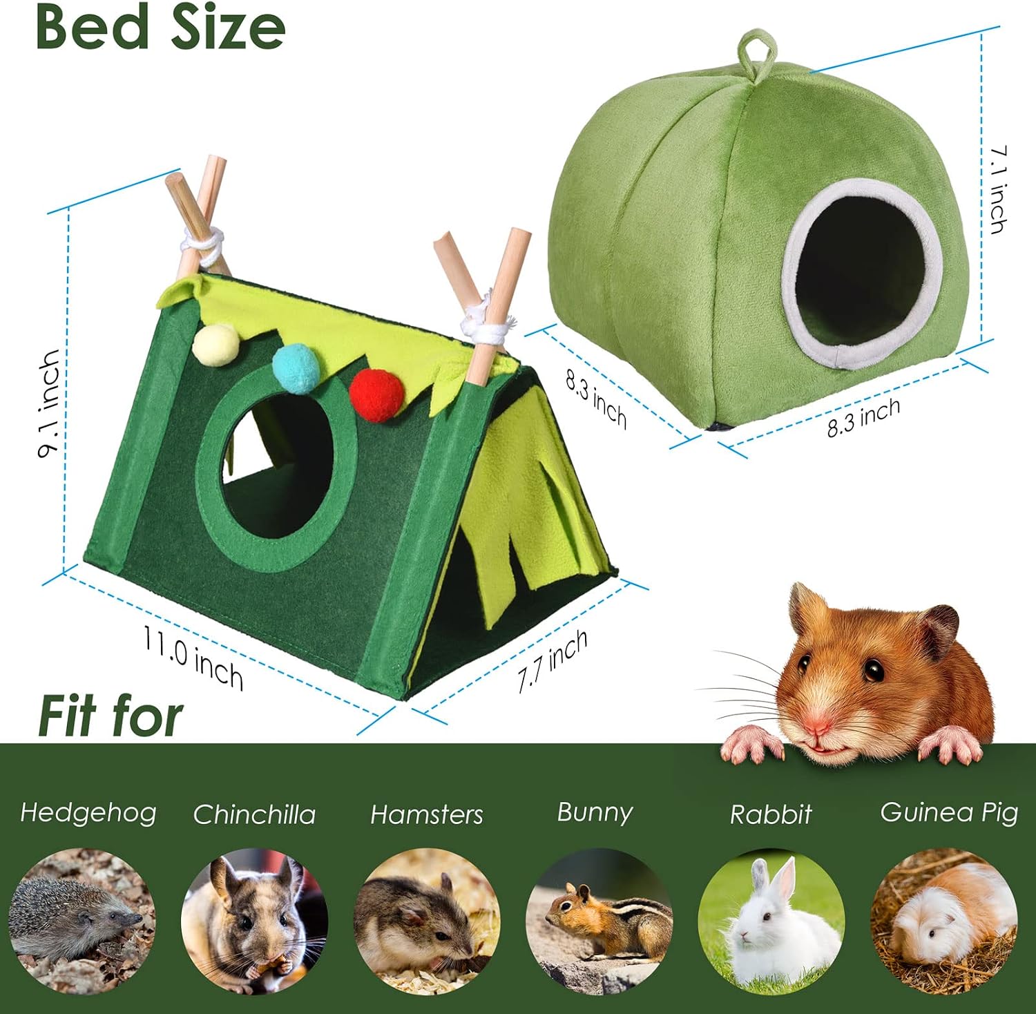 Guinea Pig Hideout 2 Pack Tunnel House Bed for Bunny Hamsters Chinchilla Hedgehog Small Animal Accessories -Playing Sleeping Hunting Resting Warm Plush Nest Habitats