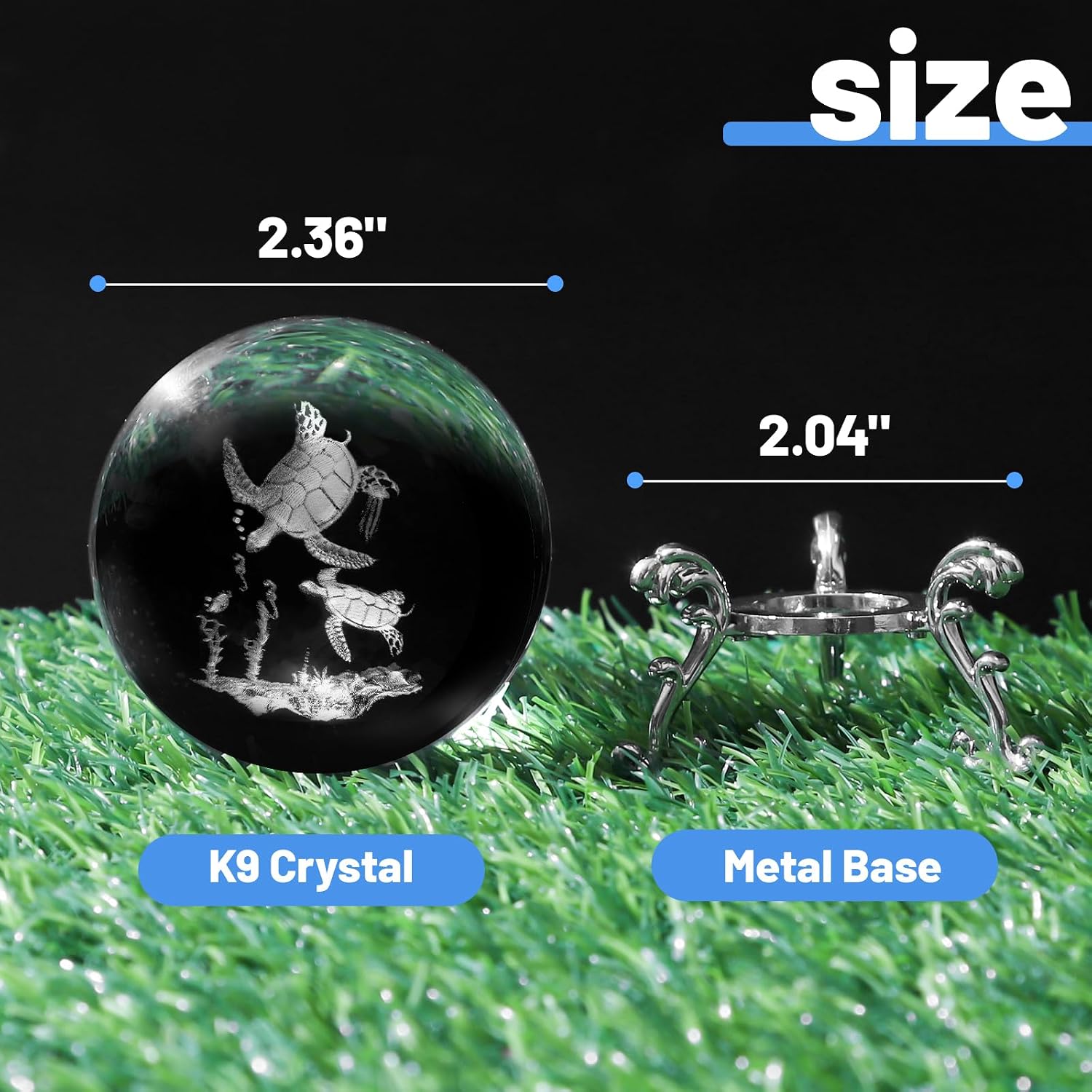 3D Sea Turtle Crystal Ball with Stand Lase Engraved Glass Sphere Paperweight Sea Turtle Decor Gift image 2