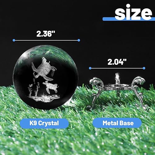 Miniatura 2 de Bola de cristal de tortuga marina 3D con soporte de lase grabado esfera de vidrio pisapapeles tortuga marina decoración regalo