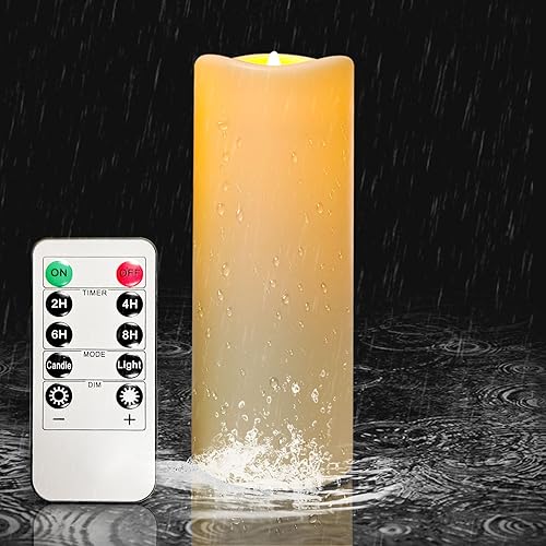 Velas LED sin llama, funciona con pilas, impermeables, para interiores y exteriores, con control remoto de 10 teclas y temporizador de 24 horas,