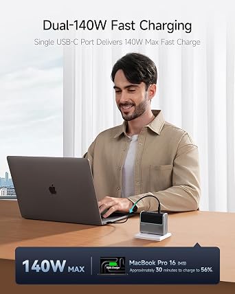 CUKTECH NO.20 25000mAh 140W Power Bank+140W 4-Port USB C Laptop Charger, PD3.1 Fast Charging Battery Pack with Smart Display, Compatible with iPhone 16/15/14/13, Samsung, MacBook, Dell, etc