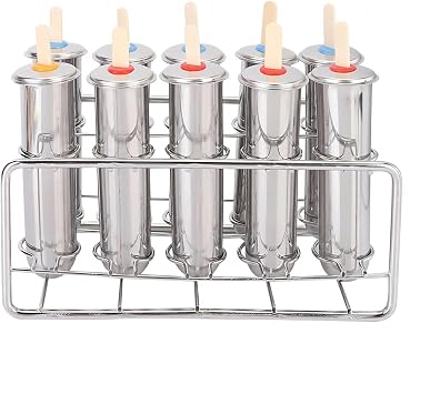 Ice Lolly Mould Kit Stainless Steel Popsicle Mould Reusable DIY Frozen Ice Cream Pop Molds with Sticks Popsicle Bags Base Cleaning Tool Round