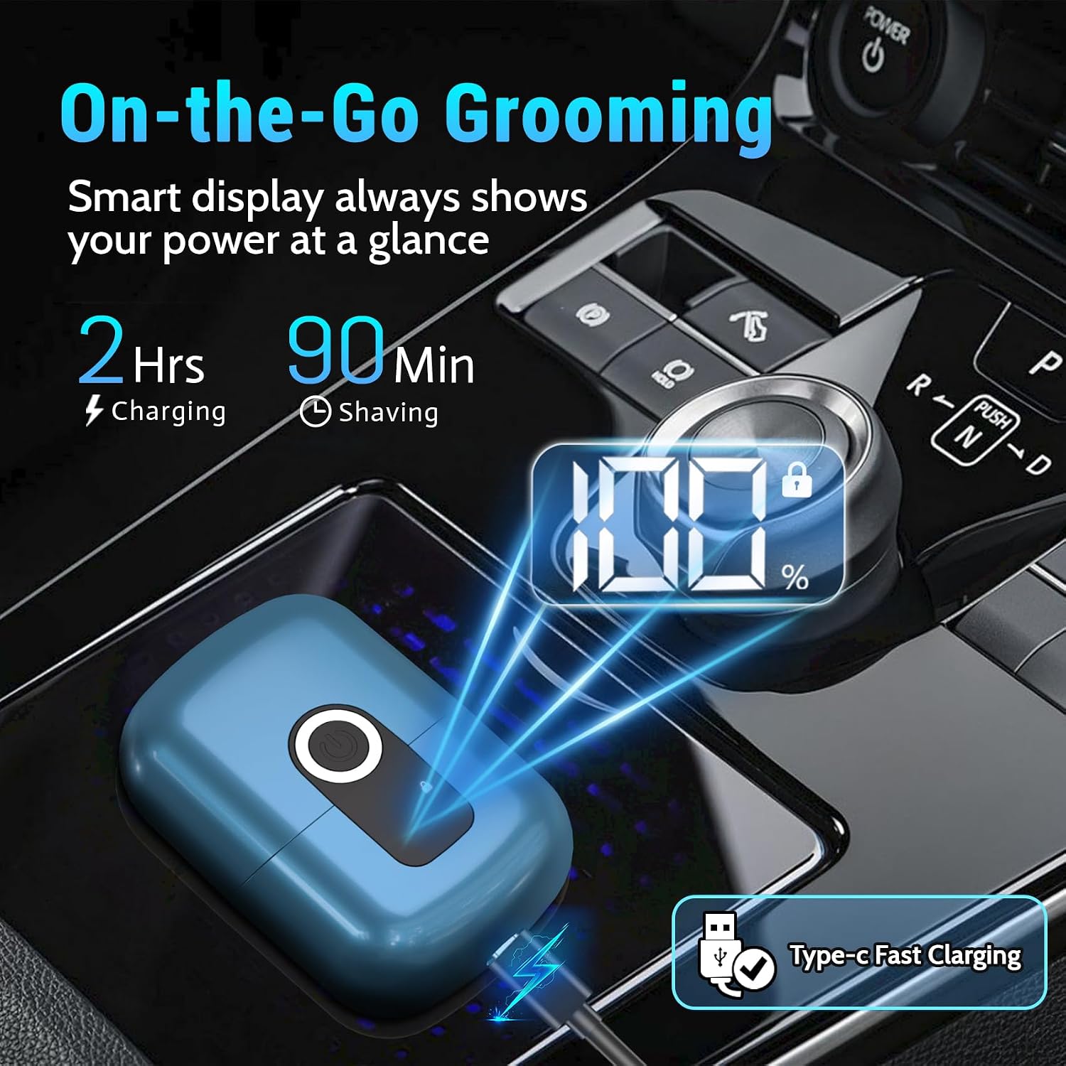 Electric Foil Shavers for Men: Mini Electric Razor, Foil Shaver for Face, IPX7 Waterproof Wet Dry Cordless Razor with 3 Floating Blades, LED Display for Travel & Home, USB Type C (Blue)