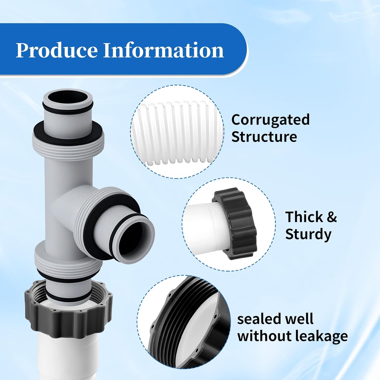 AOIT 1.5" to 1.5" T Joint 29060E Pool Pump Hoses Compatible with In Tex Cole Man Pools-Above Ground Pool Hose 59" Long Fits for Filter Pumps and Sand Filters, 3 Pack（Black）