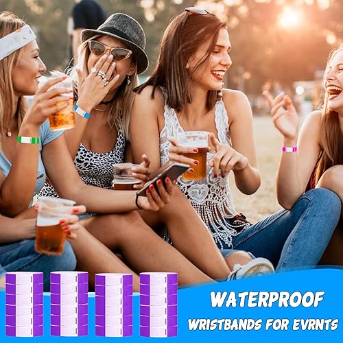 Miniatura 5 de Tyvek - 1100 pulseras impermeables de neón para eventos, conciertos, entradas a festivales, fiestas (morado)