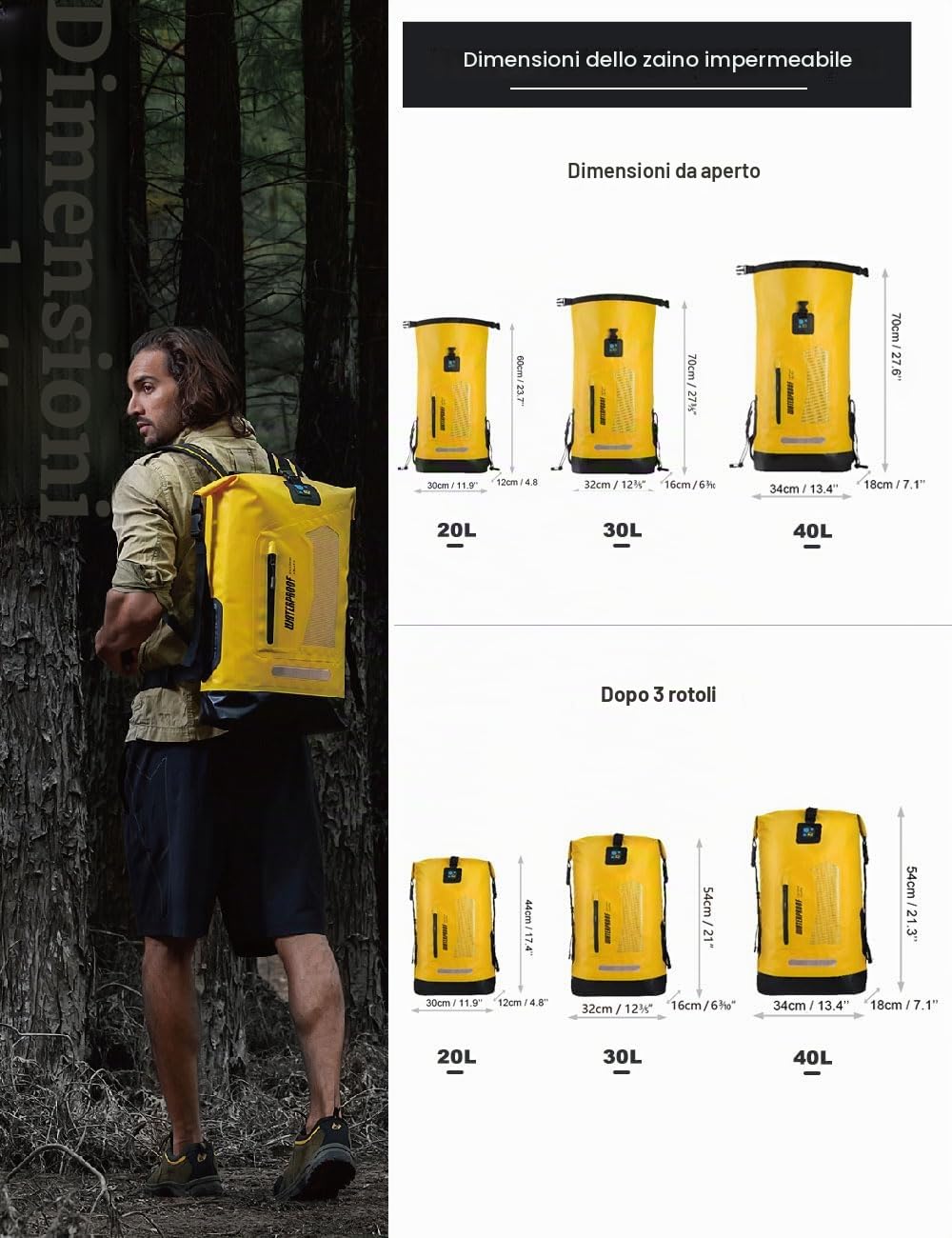 IDRYBAGImpermeabile Zaino 20L/30L/40L Galleggiante per Uomini