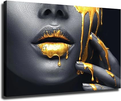 Sexy Black African Women with Golden LipsPictures Posters and Wall Art Picture Decor Canvas Prints Framed and Unframed Framed,0812inch