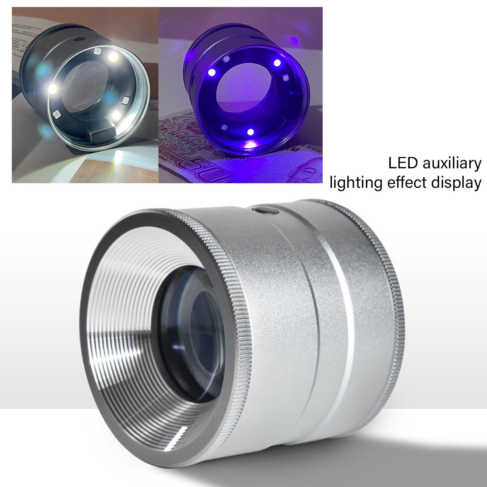 Lupa de ojo de 10 aumentos de vidrio para inspección de monedas de joyería, lupa de mano con luz LED