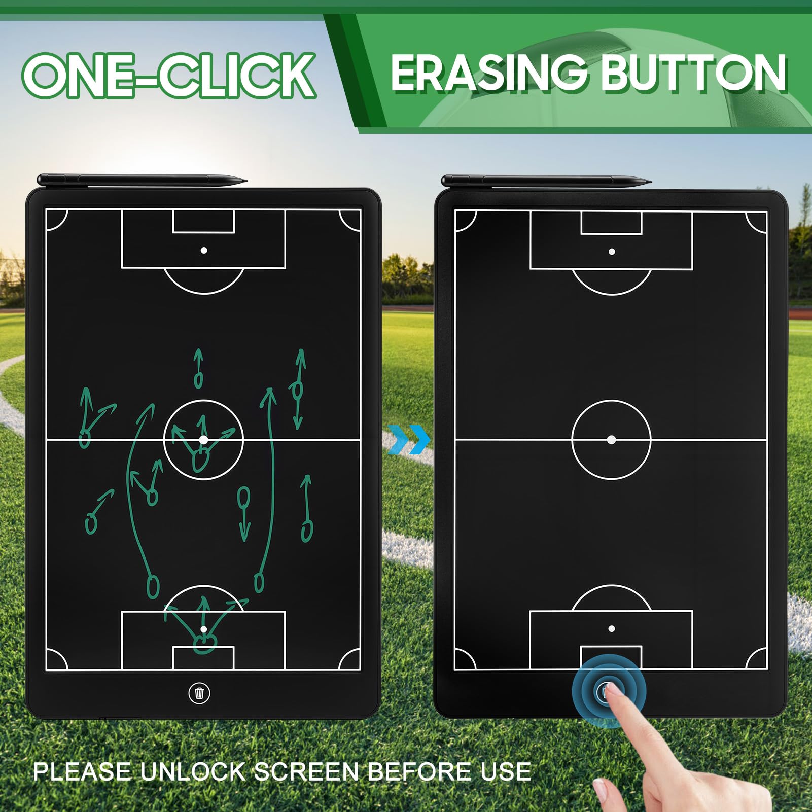 Tablero de tácticas LCD 16 pulgadas fútbol, electrónico mejorado, bloc escritura táctico magnético marco ABS, impermeable resistente caídas con bolígrafo