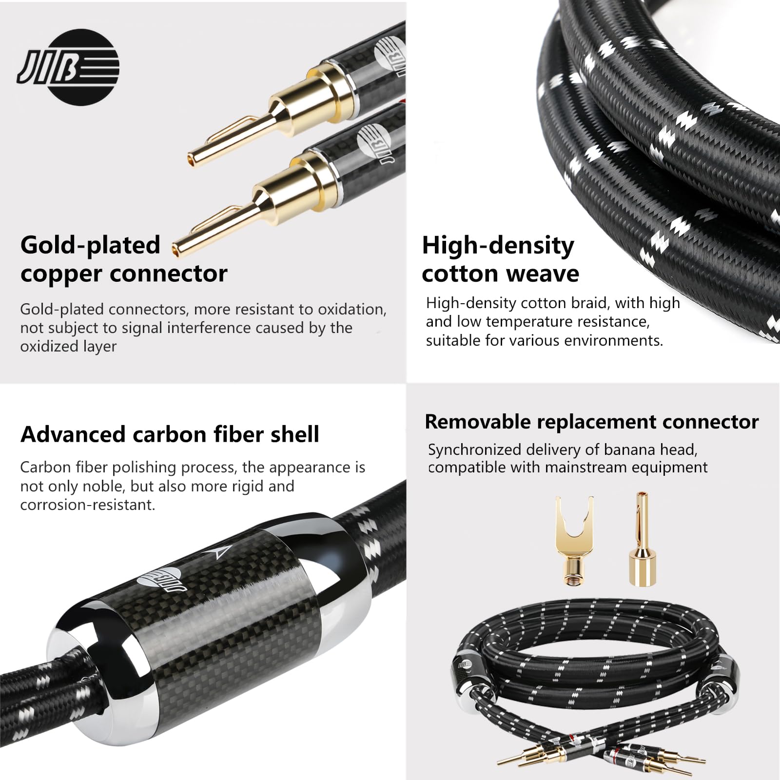 BOAACOUSTIC JIB Hi_end Audiophile kabel głośnikowy S-OCC wymienny kabel bananowy, kabel głośnikowy z wysokiej jakości wtyczkami bananowymi i Y Spades (BEB-2025-2,5 m, 2 szt./zestaw, OD: 25 mm)